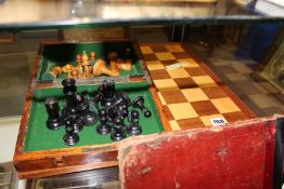 A STAUNTON CHESS SET AND LATER BOARD.
