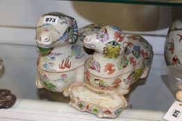 A CHINESE POTTERY SECTIONAL TUREEN IN THE FORM OF A RAM AND EWE, (A/F).