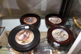 FOUR VARIOUS ANTIQUE POT LIDS: ON GUARD, TWO ON A FISHING THEME AND IF EVER I PLANT IN THAT BOSOM