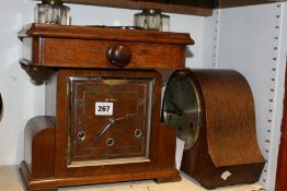 TWO ART DECO MANTLE CLOCKS AND A DESK STAND