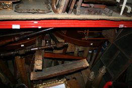 A LARGE QTY OF ANTIQUE TABLE PARTS, CABINET DOORS AND VARIOUS PEMBROKE TABLES