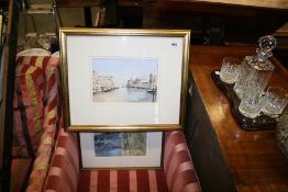 A TREVOR WAUGH SIGNED WATERCOLOUR OF A VENETIAN SCENE TOGETHER WITH A SIGNED LIMITED EDITION PRINT