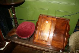 TWO MAHOGANY CORNER SHELVES AND A ROSEWOOD WINE TABLE TOGETHER WITH A STOOL