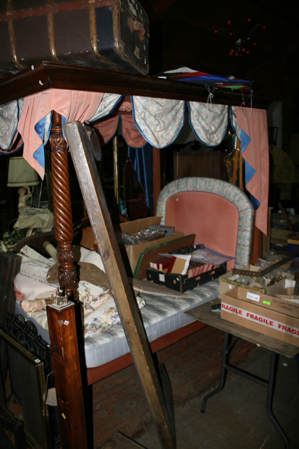 A VICTORIAN STYLE FOUR POST TESTER BED AND VARIOUS BLINDS,ETC