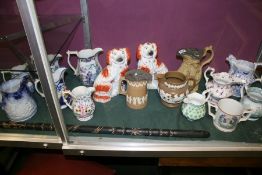 A COLLECTION OF VICTORIAN STAFFORDSHIRE POTTERY JUGS,ETC