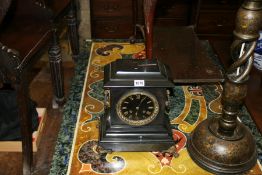 A VICTORIAN SLATE MANTLE CLOCK