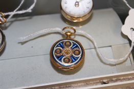 AN 18 CT GOLD AND ENAMEL DIAMOND SET FOB WATCH BY E. CUBELIN, LUCERNE.