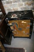 TWO SIMILAR ORIENTAL LACQUER DECORATED CABINETS