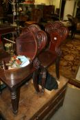 A PAIR OF EARLY 19TH.C.MAHOGANY HALL CHAIRS