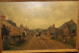 A 19TH CENTURY OIL OF A VILLAGE STREET, INDISTINCTLY SIGNED AND DATED 6/8/96.