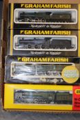 THREE GRAHAM FARRISH BOXED N-GAUGE STEAM LOCOMOTIVES AND TENDERS AND A BOXED HORNBY MINITRIX N-GAUGE