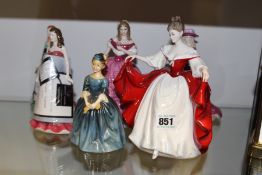 SIX VARIOUS ROYAL DOULTON AND ROYAL WORCESTER FIGURES OF LADIES.