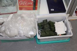 A BOX OF TOY MILITARY VEHICLES, TOGETHER WITH A BOX OF MILITARY FIGURES.