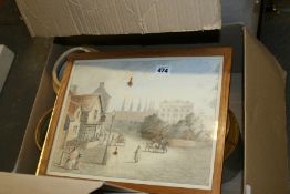 A QTY OF ORIENTAL AND OTHER PRINTS, A 19TH.C.WATERCOLOUR AND VARIOUS STONEWARE JARS