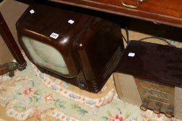 A VINTAGE BAKELITE TELEVISION AND A RADIO