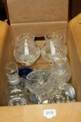 A PAIR OF PLATED CANDLESTICKS, GLASSWARES,ETC