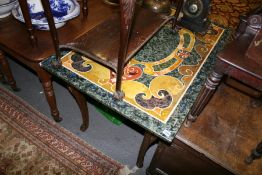AN INLAID MARBLE TOPPED GILT BASED TABLE