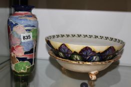 A SPENCER EDGE CROCUS PATTERN BOWL, A SIMILAR VASE AND ANOTHER BOWL.