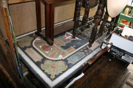 A 19TH.C.PITRA DURA INLAID TABLE WITH AN OAK PILLARED BASE