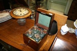 A 19TH.C.MAHOGANY DECANTER BOX WITH FOUR DECANTERS