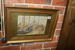 AN EARLY 20TH.C.WATERCOLOUR SAILBOATS AT QUAYSIDE