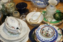 A BELLEEK VASE,TWO VICTORIAN PLATES AND OTHER CHINAWARES