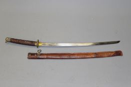 A Japanese Shin Gunto, 65cm blade, later fully bound tsuka with regulation brass mounts contained in