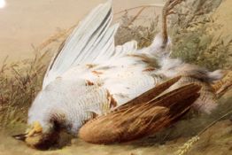 William Cruikshank (1848-1922),A pair of still life views of dead game: a partridge and a wood