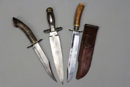 A large Bowie style knife, with 25.5cm blade stamped JONATHAN CROOKES at the forte and with