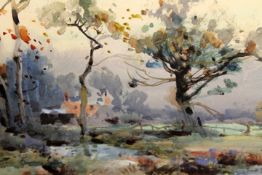 Frank Richards (exh.1883-1925),Wooded riverscape,signed,watercolour,18.5 x 25cm.