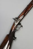 A fine quality Hanoverian percussion sporting rifle, 26.5inch sighted octagonal browned barrel,