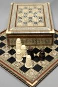 A mother of pearl inlaid games box, 33.5cm long, and similar games board, 41.5cm square together