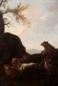 Manner of Nicolaes Berchem,Shepherd with a dog, goat and sheep in a landscape, and companion,oil