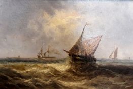 William Matthew Hale(1837-1929),Shipping in rough seas,signed,oil on board,23.5 x 43.5cm.