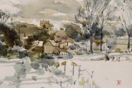 Thomas John Coates P.R.B.A., R.P., R.W.S. (b.1941) (ARR), Two watercolours:East Ilsley in snow,