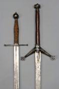 A reproduction claymore, 102cm broadsword blade together with a reproduction hand and a half sword