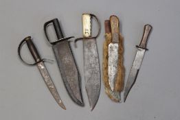 Five various Confederate style reproduction Bowie knives. (5)