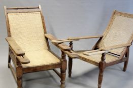 Two similar early 20th Century cane seated plantation chairs. (2)