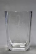 An Orrefors crystal Art Deco style vase with etched decoration of Romeo and Juliet, signed to the