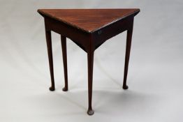 An 18th Century mahogany small drop leaf rent table on slender turned legs with club feet, 73cm