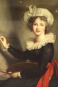 After Elisabeth Vigee le Brun (1755-1842),Self portrait at her easel,a 19th Century copy,oil on