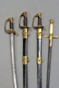 Three reproduction American Civil War style swords, all with etched blades and a Society sword. (4)