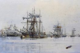 Manner of Herbert Menzies Marshall (1841-1913),Extensive shipping scene in an estuary, a town