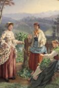 Continental School(19th Century),Three women conversing in a mountainous landscape,signed with