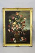 Dutch School,Still life of a vase of flowers in a landscape,oil on canvas,97.5 x 72.5cm