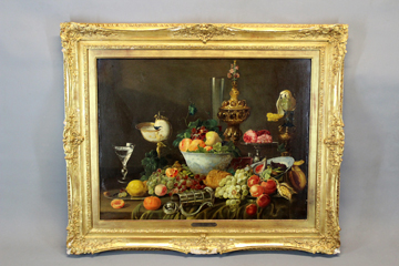 Follower of Abraham van Beyeren (Beijeren), Extensive still life of fruit, silver and decorative