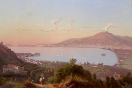 Neapolitan School (19th Century),View of Vesuvius erupting and the Bay of Naples,gouache,20 x 28.