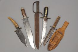 A large Bowie style knife, 33cm clipped back blade stamped Broomhead and Thomas, white metal hilt