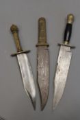 A good copy of an American Civil War period Bowie style knife, 25cm blade with clipped back point