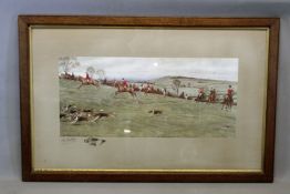 After Cecil Aldin: a hunting print, The Cottesmore - Away from Rankesborough, signed in pencil and